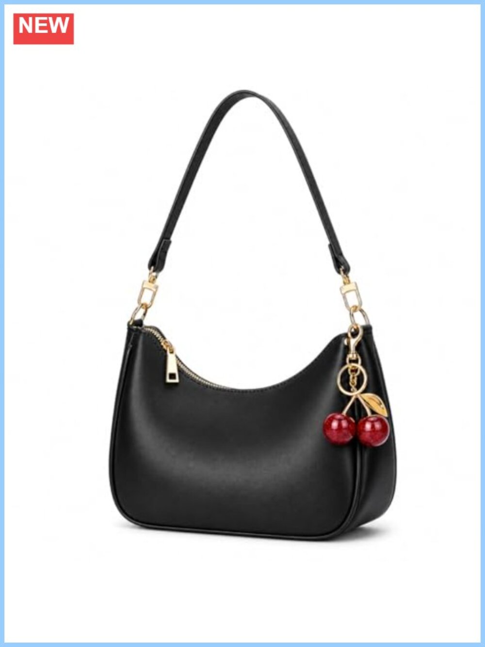 PU Leather Hobo Shoulder Bag with Strap Cherry Charm Women Handbag